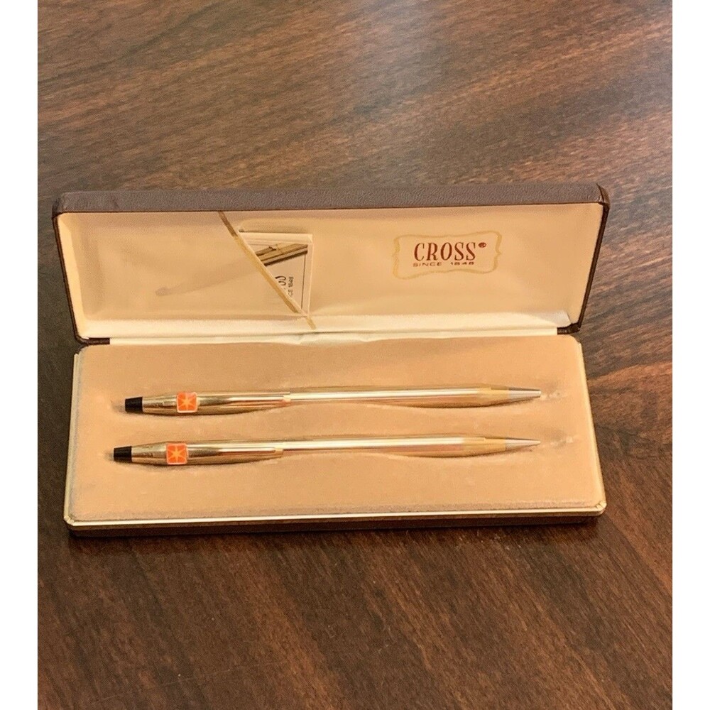 Vintage Cross 10K Gold Filled Pen And Pencil Set Custom Emblem USA